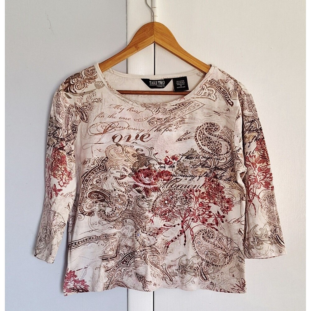 Take Two women's shirt 3/4 sleeve sequin accents Size medium